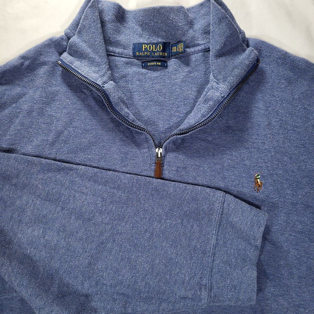 Polo Ralph Lauren Men's XXL Estate Rib 1/4 Zip Blue Pullover Flesh‎ Pony